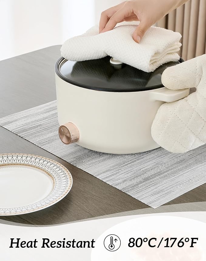 Leetaltree Lightsteel Black Placemats Set of 6 - Heat Resistant Non-Slip Place mats for Dining Table, Washable Durable PVC Vinyl Woven Table Mats (Lightsteel Black, 6)