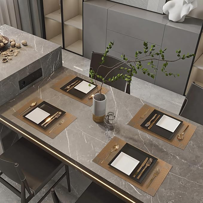 Brown Placemats Set of 12-Durable PVC Vinyl Woven Place Mats for Dining Table Heat Resistant Non-Slip Washable Indoor/Outdoor Table Mats 12 x 17 inch