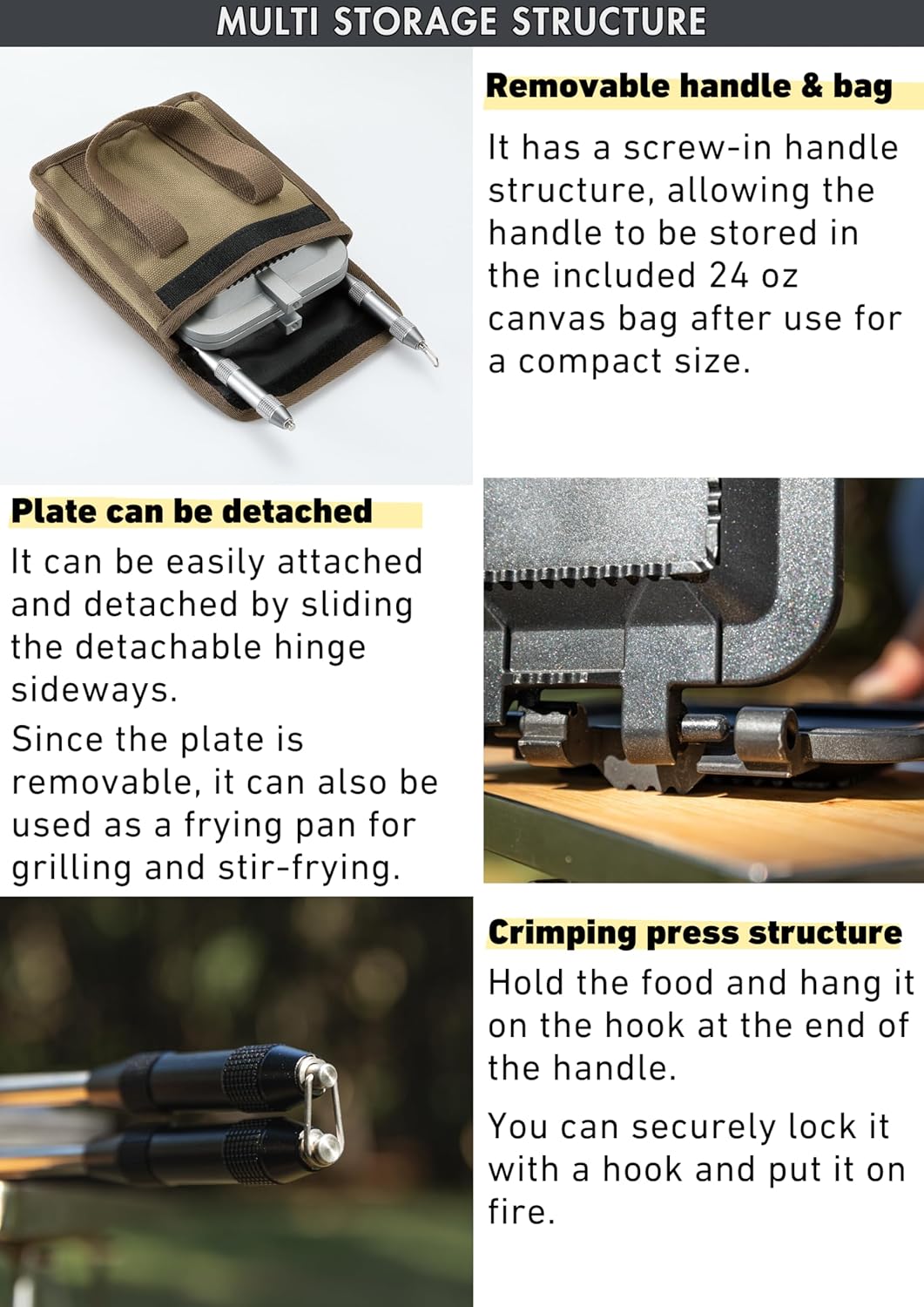 camping moon Sandwich Maker Hot Sand Single Burner Gas Fire Open Fire Compact Aluminum TT-1315 (Black w/bag)