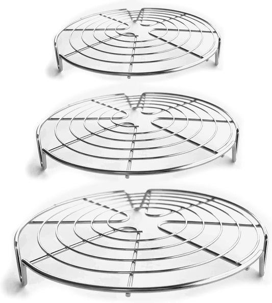 KITCHENATICS Round Cooling Racks for Cooking & Baking, Stainless Steel Steamer Rack, Canning Rack, Cake Cooling Rack - Circle Wire Cooling Rack for Air Fryer, Instapot, Cake Pans - 3PC 7.5", 9", 10.5"