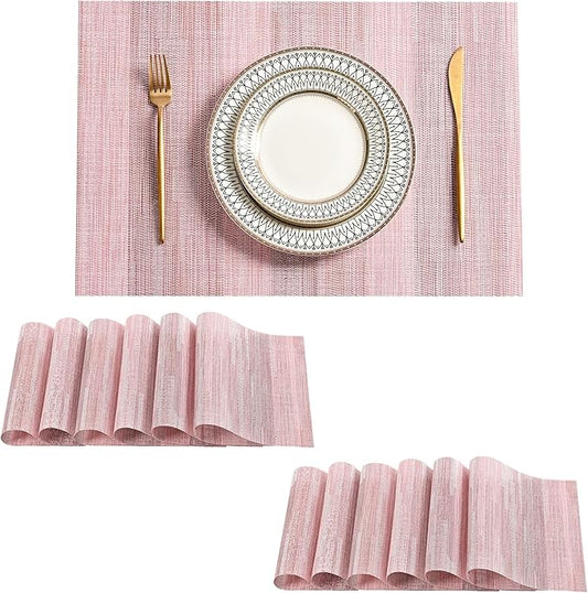 Leetaltree Misty Rose Placemats Set of 12 - Heat Resistant Non-Slip Place mats for Dining Table, Washable Durable PVC Vinyl Woven Table Mats（Misty Rose, 12）