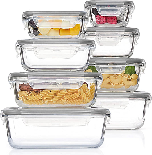 Vtopmart 8 Pack Glass Food Storage Containers with Airtight Lids, Glass Meal Prep Containers, Lunch Office Meal for Microwave, Oven, Freezer and Dishwasher, BPA Free