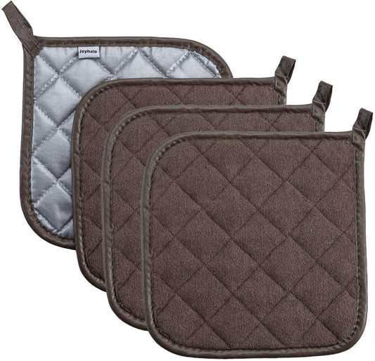 Joyhalo 4 Pack Pot Holders for Kitchen,Cotton Oven Holder with Great Heat Resistance,Non Slip Hot Pads for Kitchen Clearance,Brown