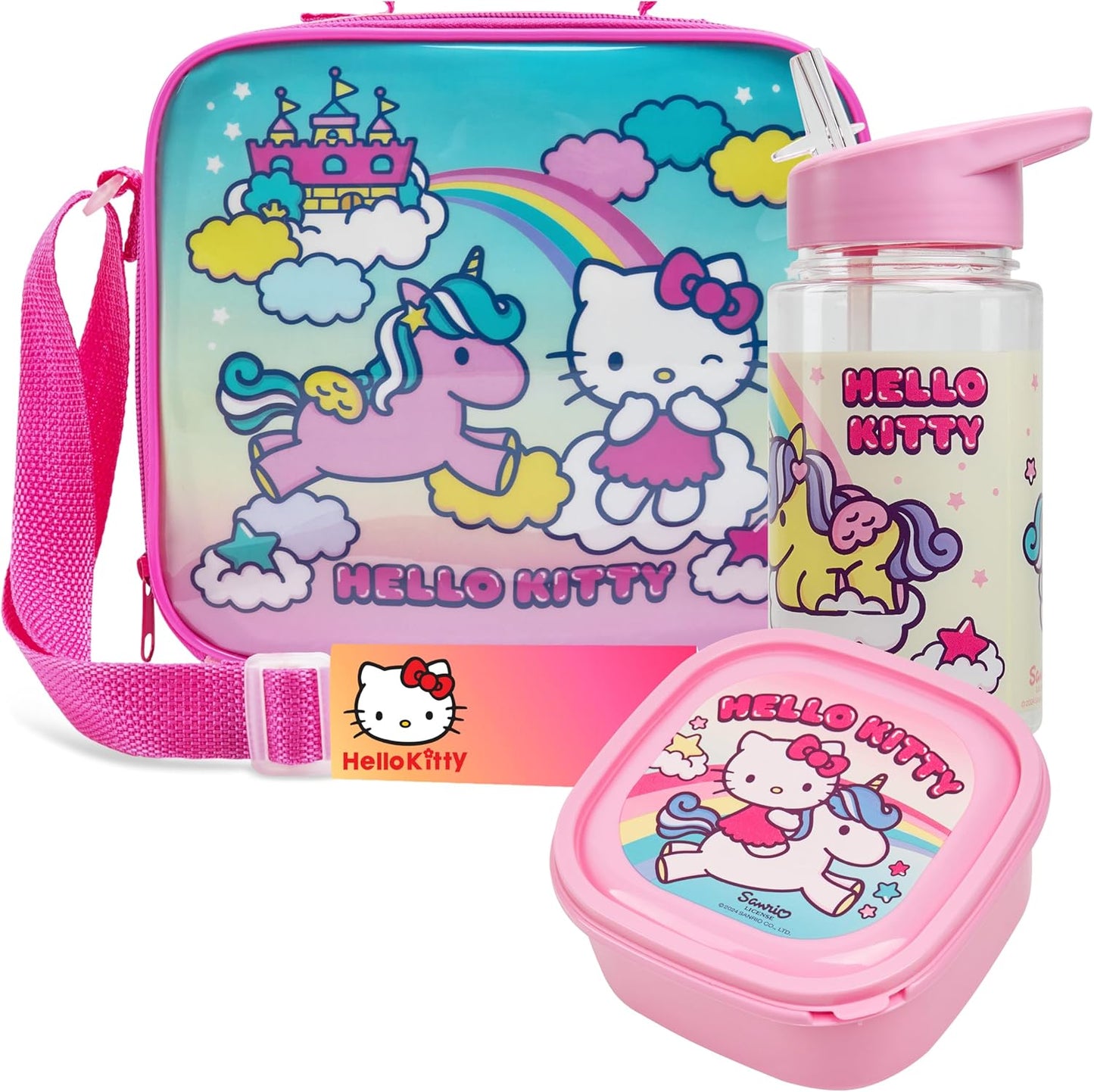 Get Trend Hello Kitty Kids Lunch Bag Set 3 Pc with Leak Proof Water Bottle and Small Lunch Box Insulated for School Daycare or Travel (Hello Kitty)
