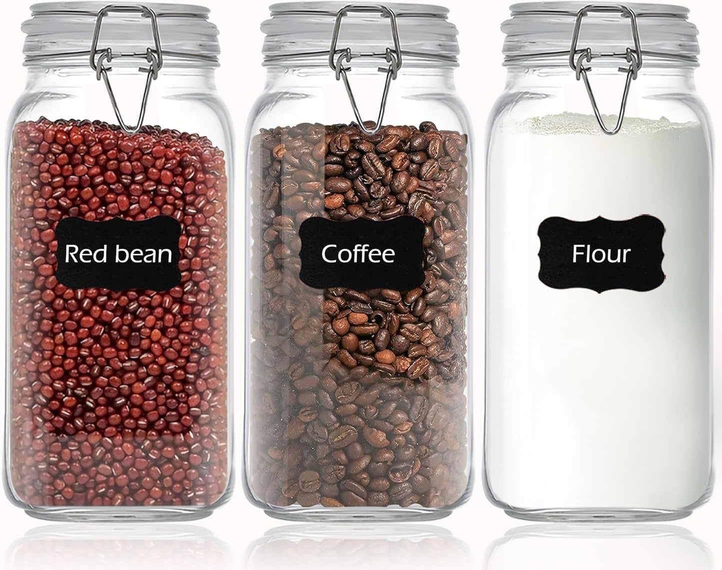 Clear Food Storage Jars 78oz Square, Airtight Glass Canister with Lids Set of 3, Kitchen & Pantry Organization Food Storage Container for Canning, Sugar, Flour, Candy, Cereal, Coffee