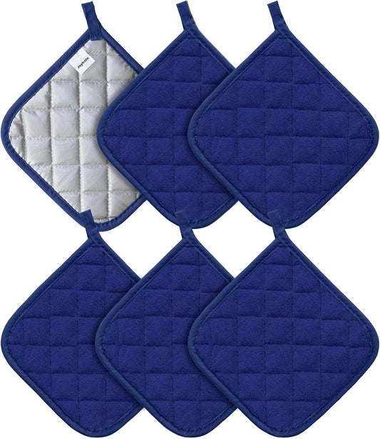 Joyhalo 6 Pack Pot Holders for Kitchen,Cotton Oven Holder with Great Heat Resistance,Non Slip Hot Pads for Kitchen Clearance,Dark Blue