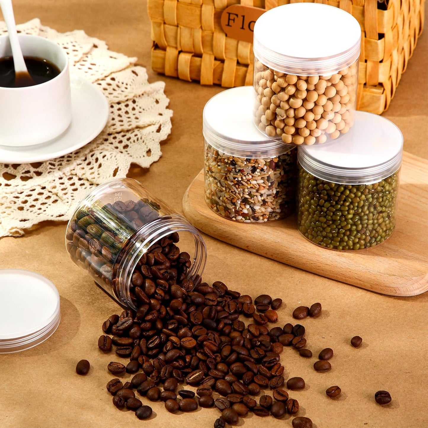 SATINIOR 6 Pack 8 oz Plastic Jars Containers with Lids Wide-mouth Refillable Leakproof Reusable Round Empty Jars for Travel Cosmetic Dry Food Spice Candy Cookie Home Kitchen Organizing (Clear)