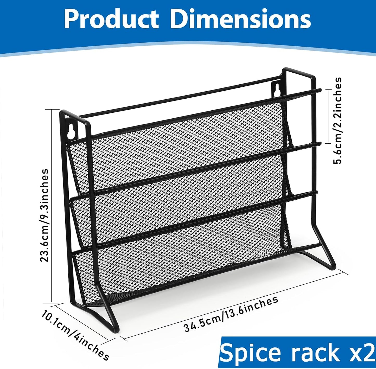 2PCS 4Tier Spice Rack for Counter Free Standing,Spice Rack for Inside Cupboard Hanging Wall Mounted Spice Seasoning Organiser Spice Jars Bottle Organizer for Kitchen Pantry（Black）