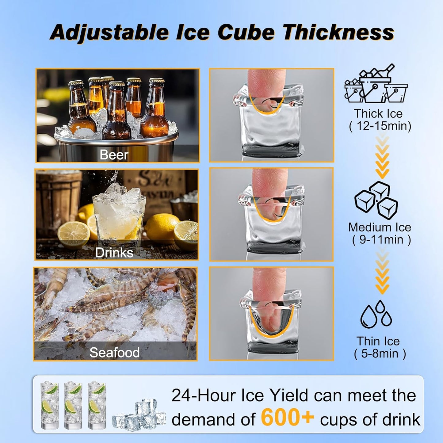 Commercial Ice Maker Machine, 140 lbs/24H with 40 lbs Storage Bin, Built in Ice Machine with 2-Water Inlet Options, Stainless Steel Under Counter Freestanding Ice Maker for Home, Bar, and Restaurant