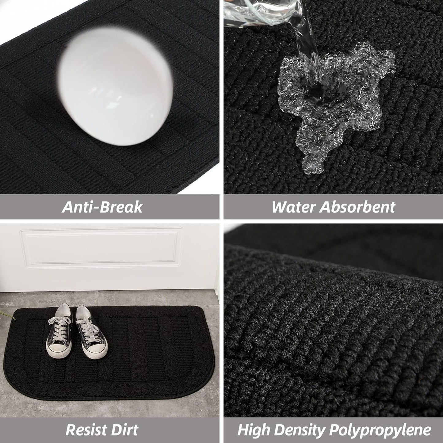 BEQHAUSE 24x36 Inch Kitchen Rug Mat Durable Kitchen Rugs Non-Slip Washable Absorbent Kitchen Mats for Floor Dirt-Resistant Semicircular Kitchen Mat (Black)