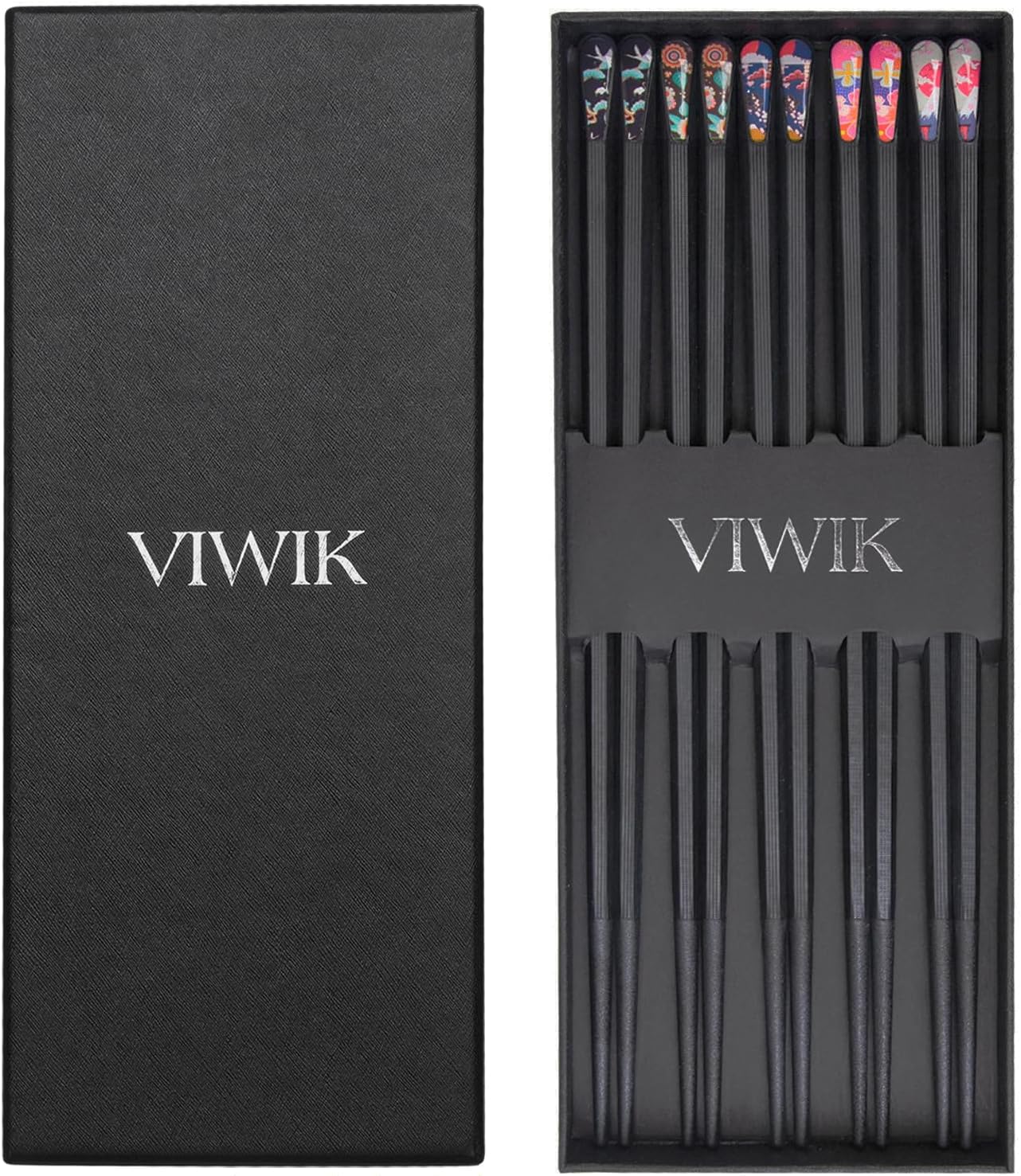 VIWIK 5 Pairs Reusable Chopsticks Premium Fiberglass Cute Japanese Korean Style Dishwasher Safe Chop sticks 9.5 Inch Gift Set