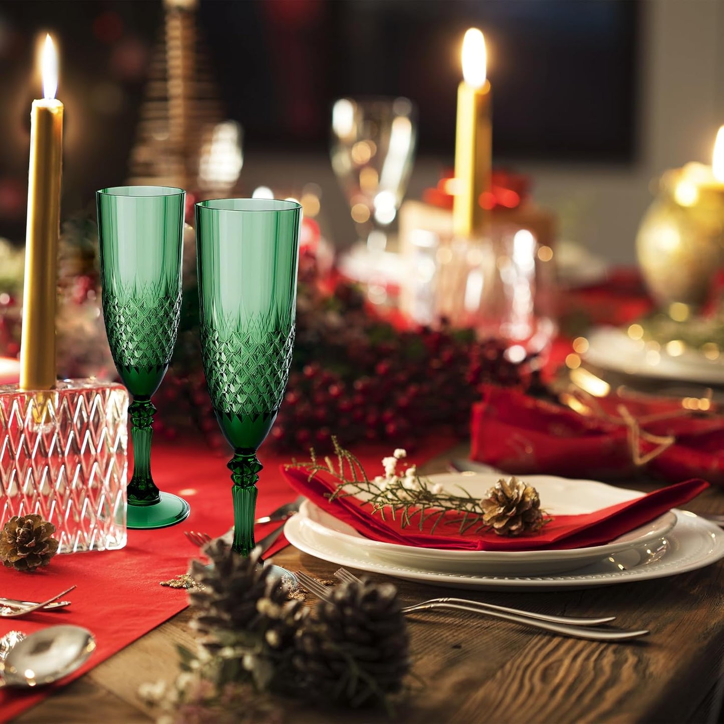 Plastic Champagne Flutes, 12PCS Dark Green Plastic Wine Glasses Goblets Reusable Champagne Flute for Weddings, Bachelor Parties, Toasting, and Events(12, Dark Green)