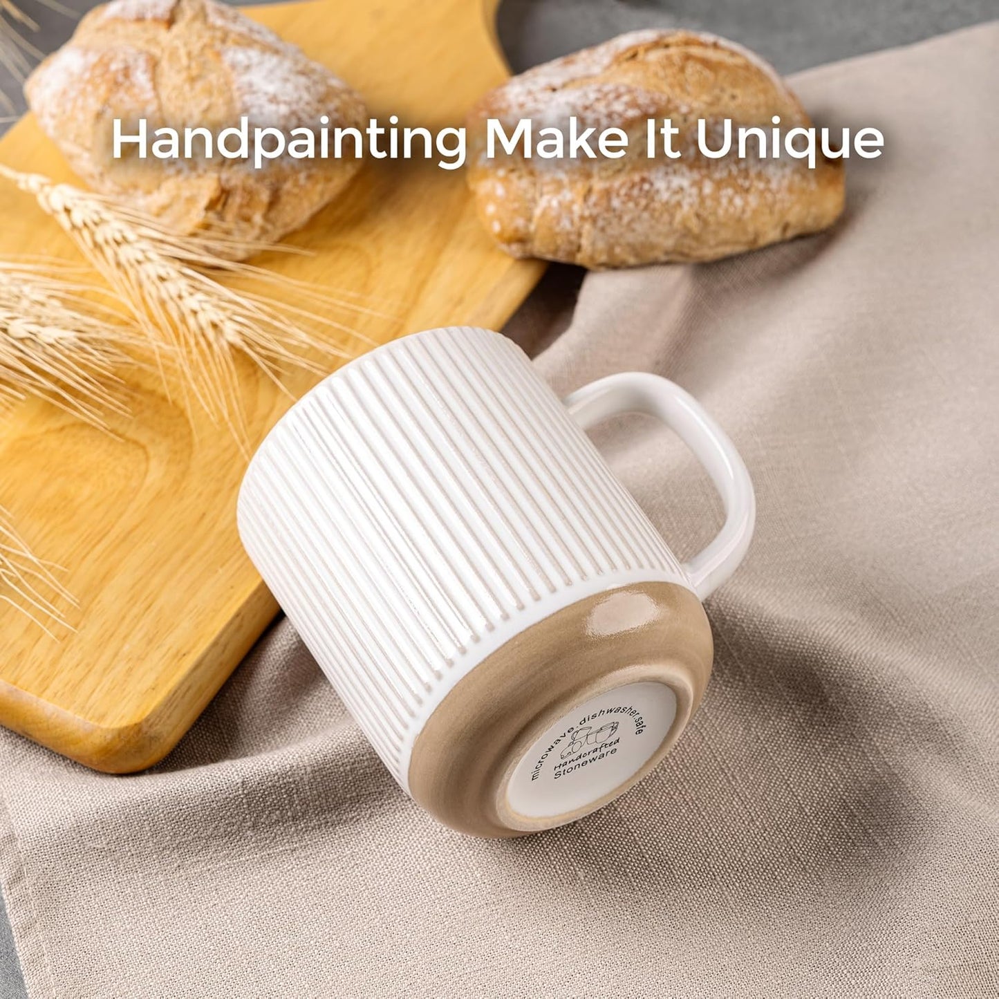 GBHOME Large Coffee Mugs Set of 4, 16oz Handmade Stoneware Coffee Mugs Set with Large Handle for Cappuccino/Latte/Tea/Hot Cocoa, Dishwasher & Microwave Safe, Off White