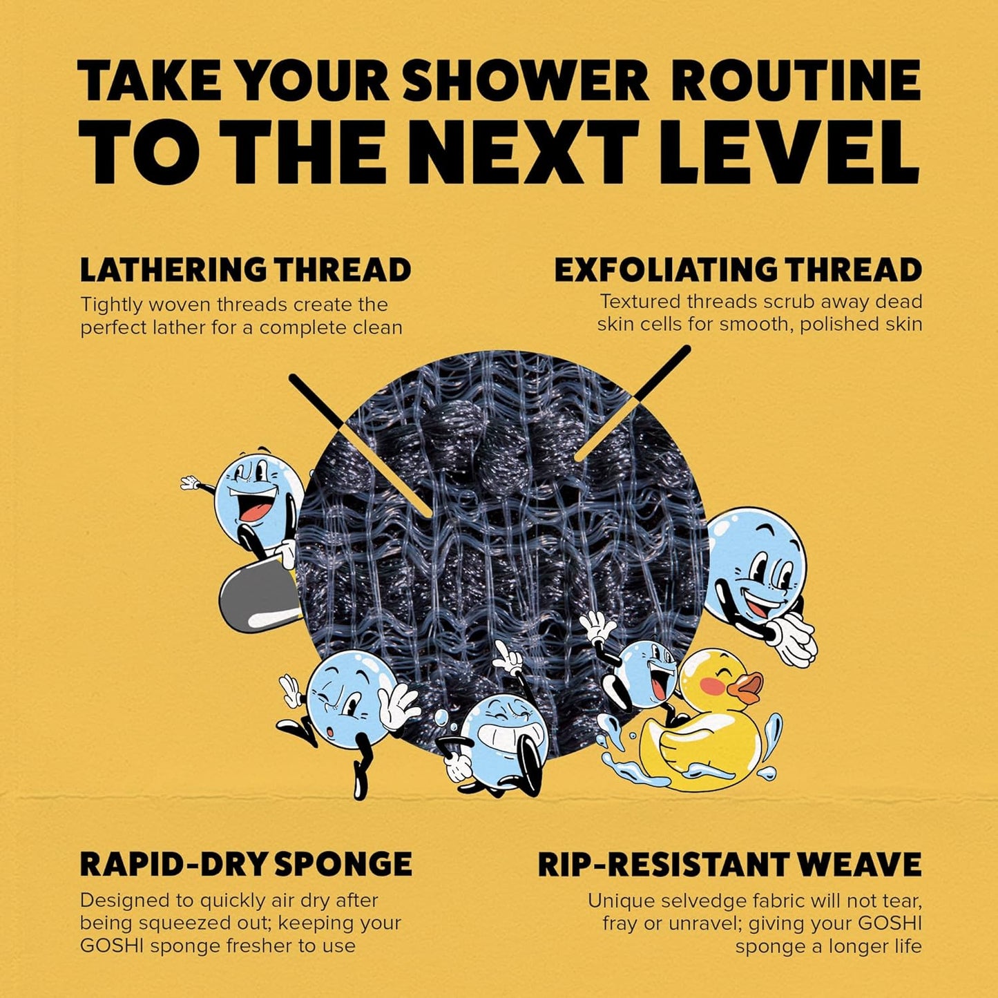 GOSHI Exfoliating Shower Sponge - Rip-Resistant, Rapid-Drying Exfoliating Bath Sponge for All Skin Types - Grey - Made in Japan