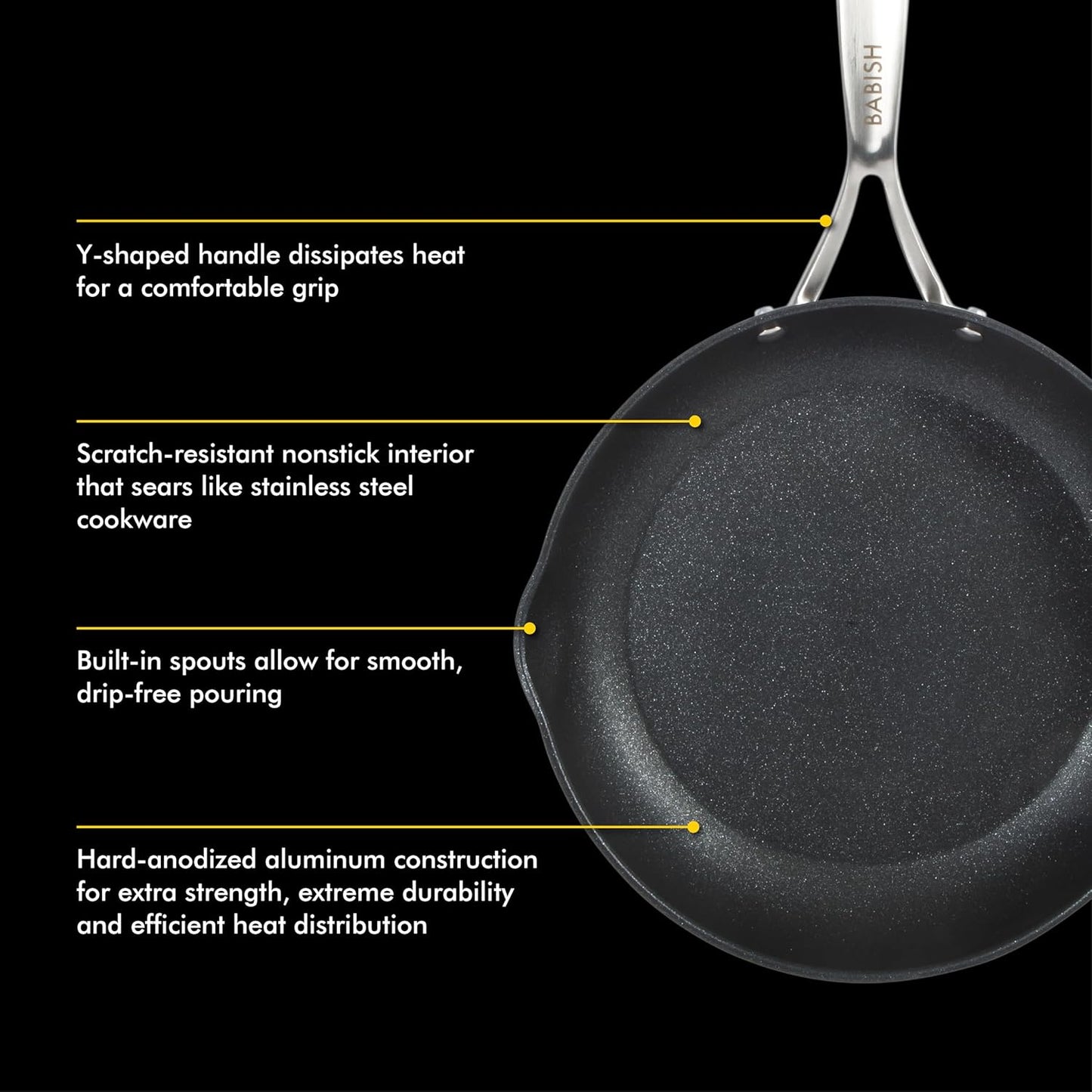 Babish 2 Piece 8 and 10 Inch Fry Pan Hard Anodized Laser Titanium Forever Non Stick Technology Durable Frying Pans Set - Black