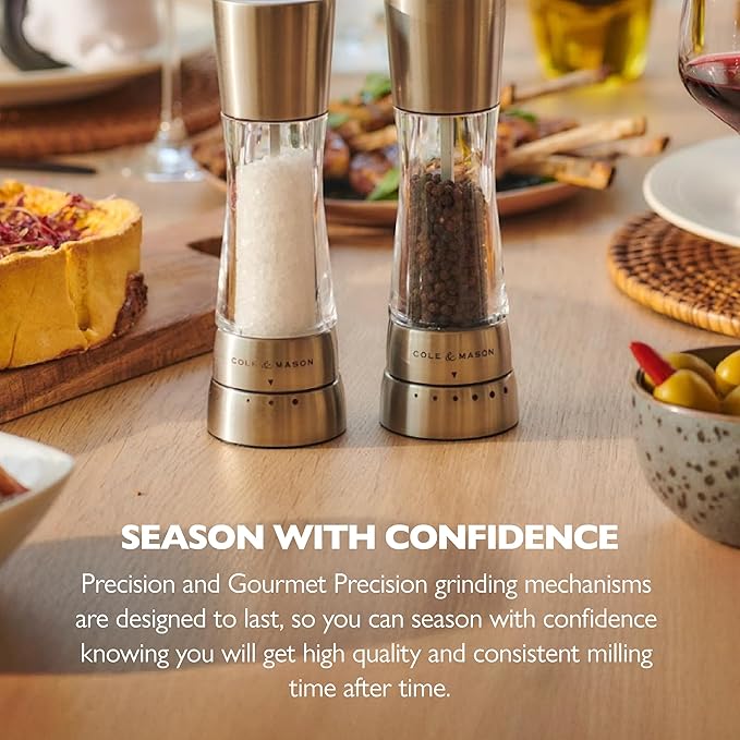 COLE & MASON Derwent Salt Grinder - Stainless Steel Mill Includes Gourmet Precision Mechanism and Premium Sea Salt