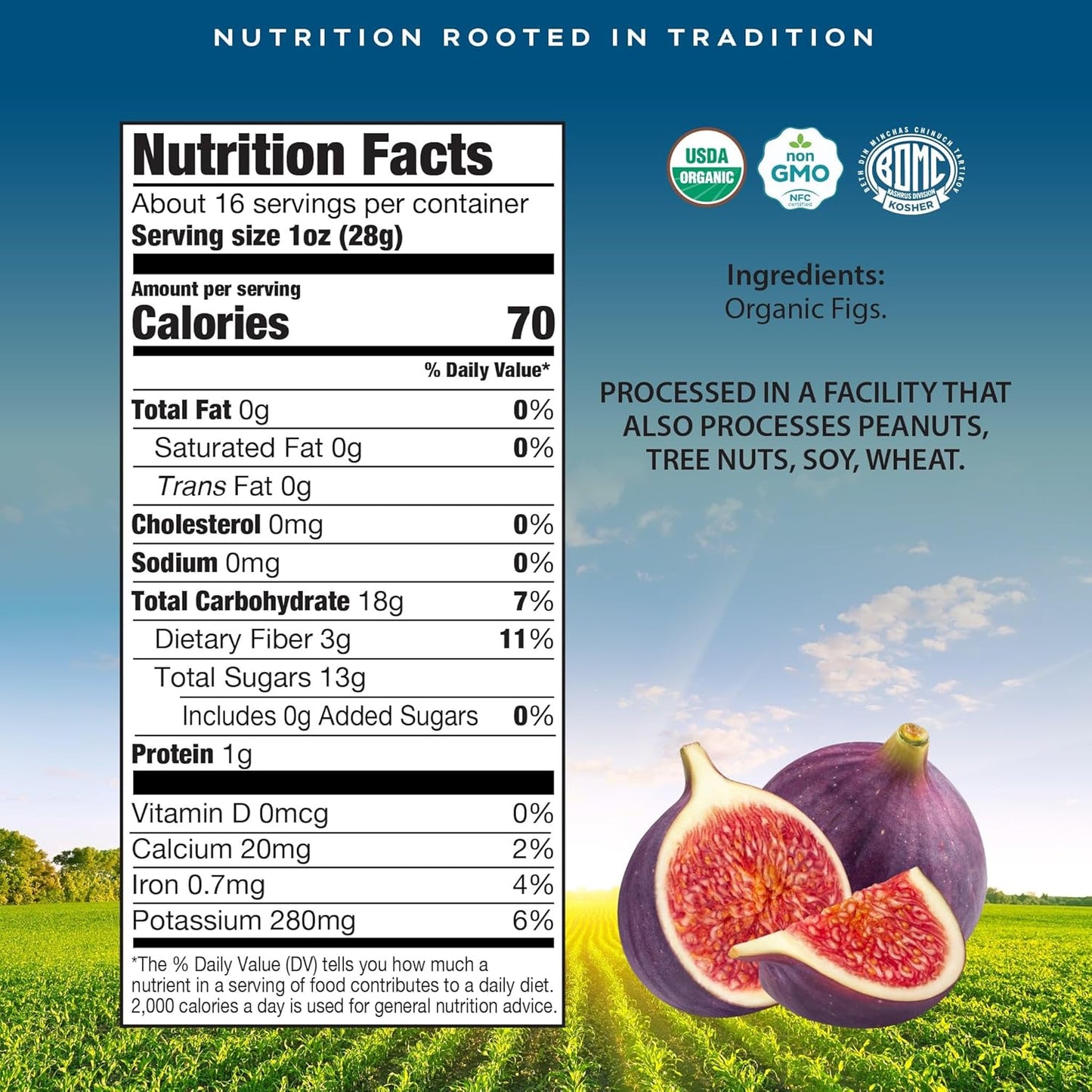 CROP BY POP - Organic Sun-Dried Turkish Smyrna White Figs (Higos, Anjeer) - No Sugar Added, Unsulphured (16oz, 1 LB) Bulk Dry Fruits Packed Fresh in Resealable Bag - USDA Organic, Non GMO, Kosher