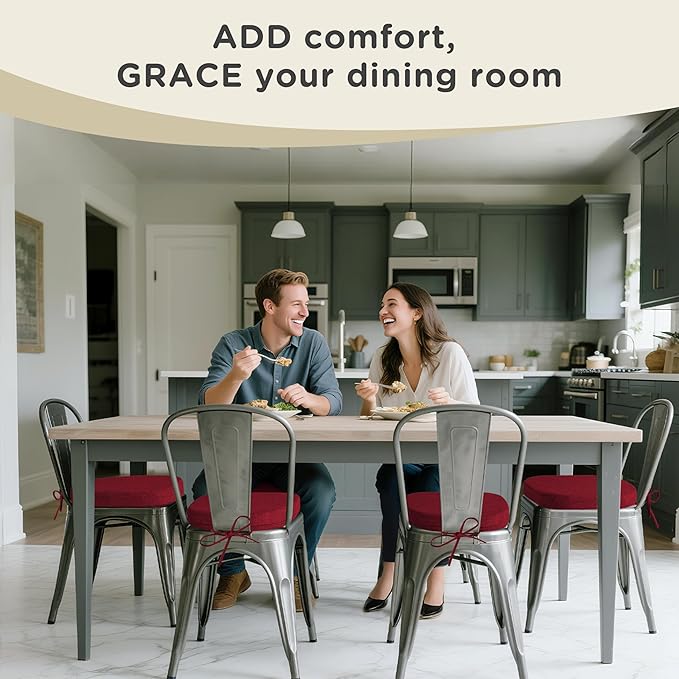 AddGrace Set of 4 Chair Cushions for Metal Dining Chairs 14x14 Chair Pads with Ties Non Slip Thick Seat Cushions with Textured and Removable Cover Red