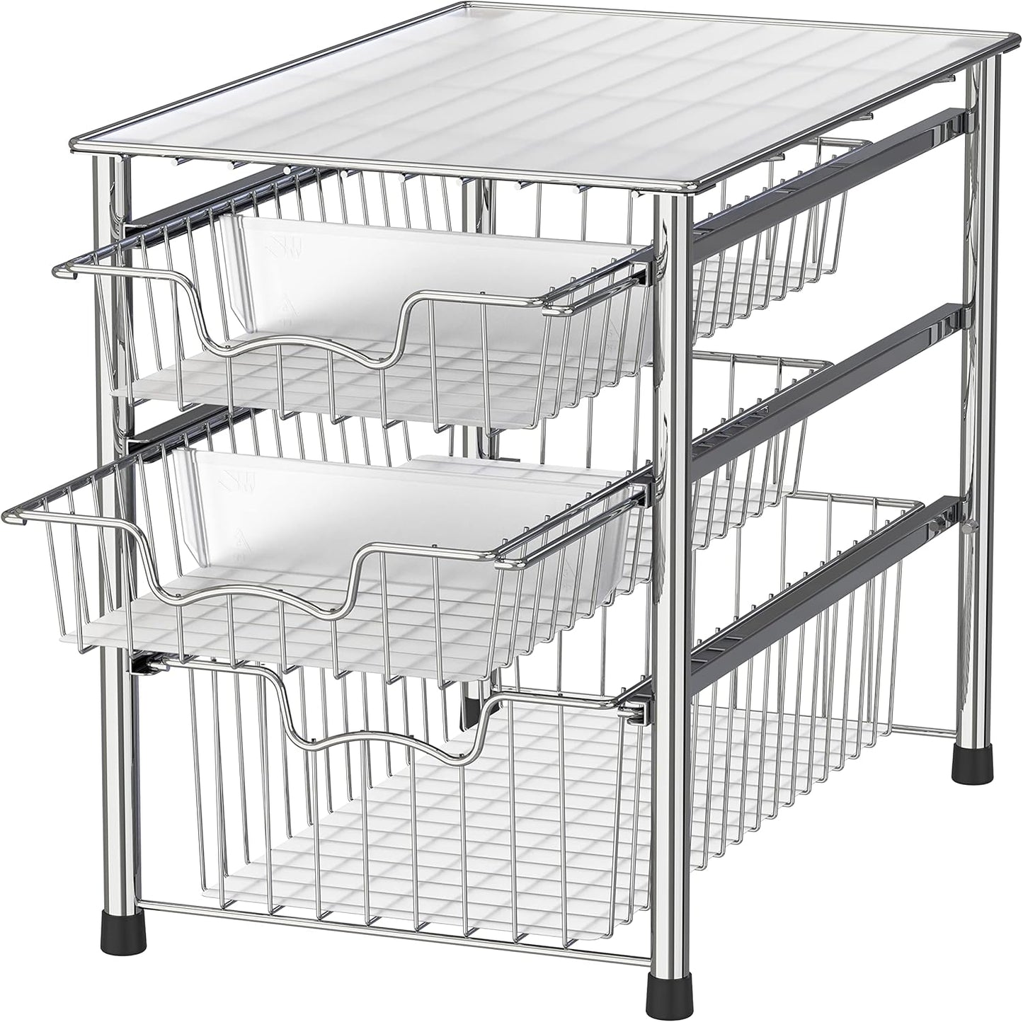Simple Houseware Stackable 3 Tier Sliding Basket Organizer Drawer, Chrome