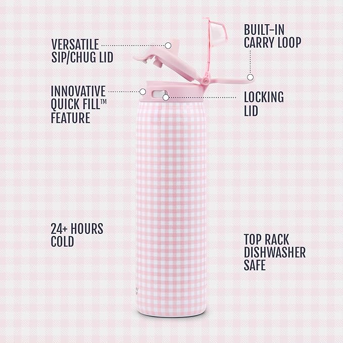 Ello Pop & Fill Stainless Steel Water Bottle with Quick Fill Technology, Double Walled Vacuum Insulated Metal, Leak Proof Locking Lid, Sip & Chug, BPA Free, Holiday Gift for Him Her, 22oz, 32oz, 40oz