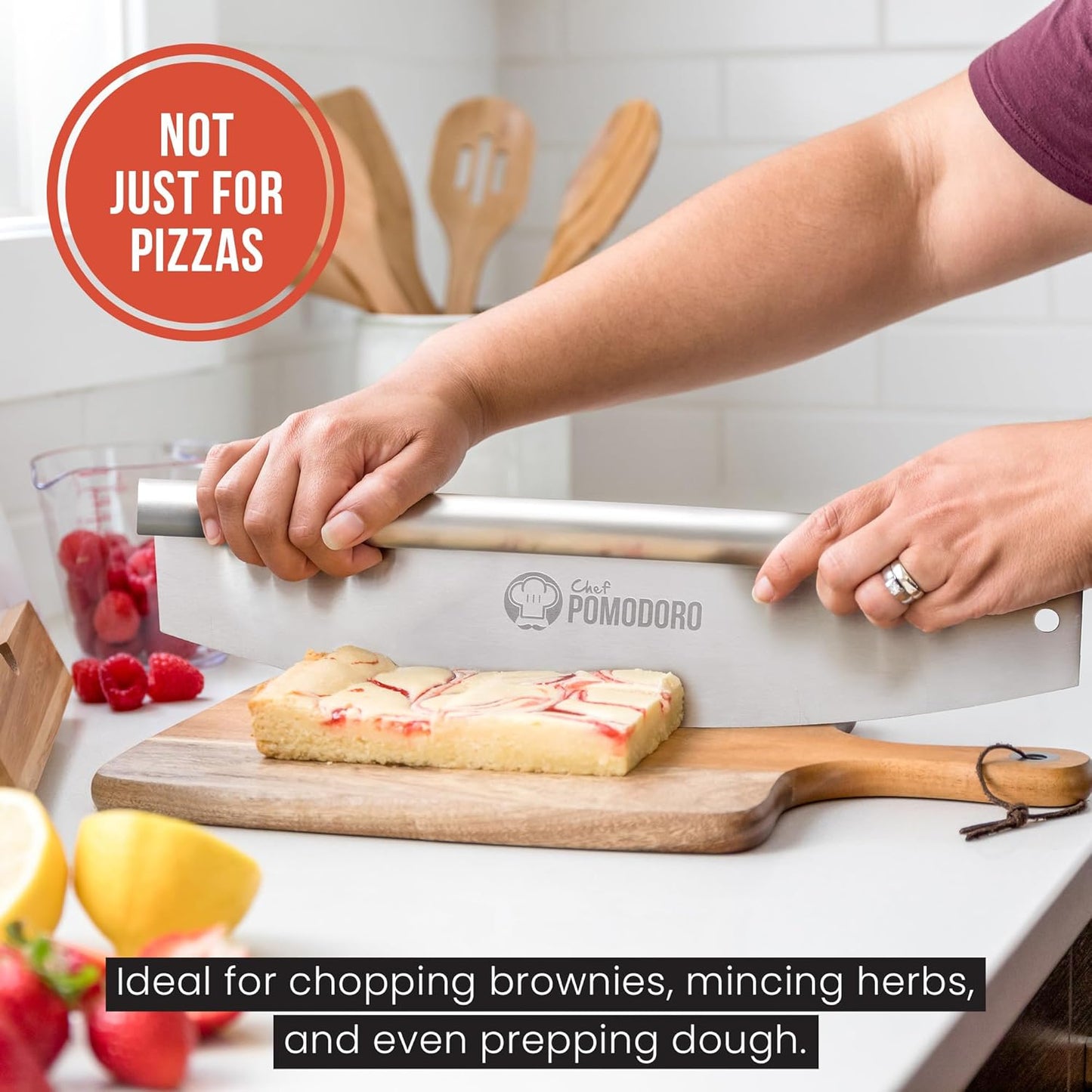 Chef Pomodoro 16 Inch Pizza Cutter Rocker Blade – Stainless Steel Rocking Pizza Cutter Knife with Cover – Professional Pizza Slicer – Large Pizza Rocker Knife for Big Pizzas and Flatbreads