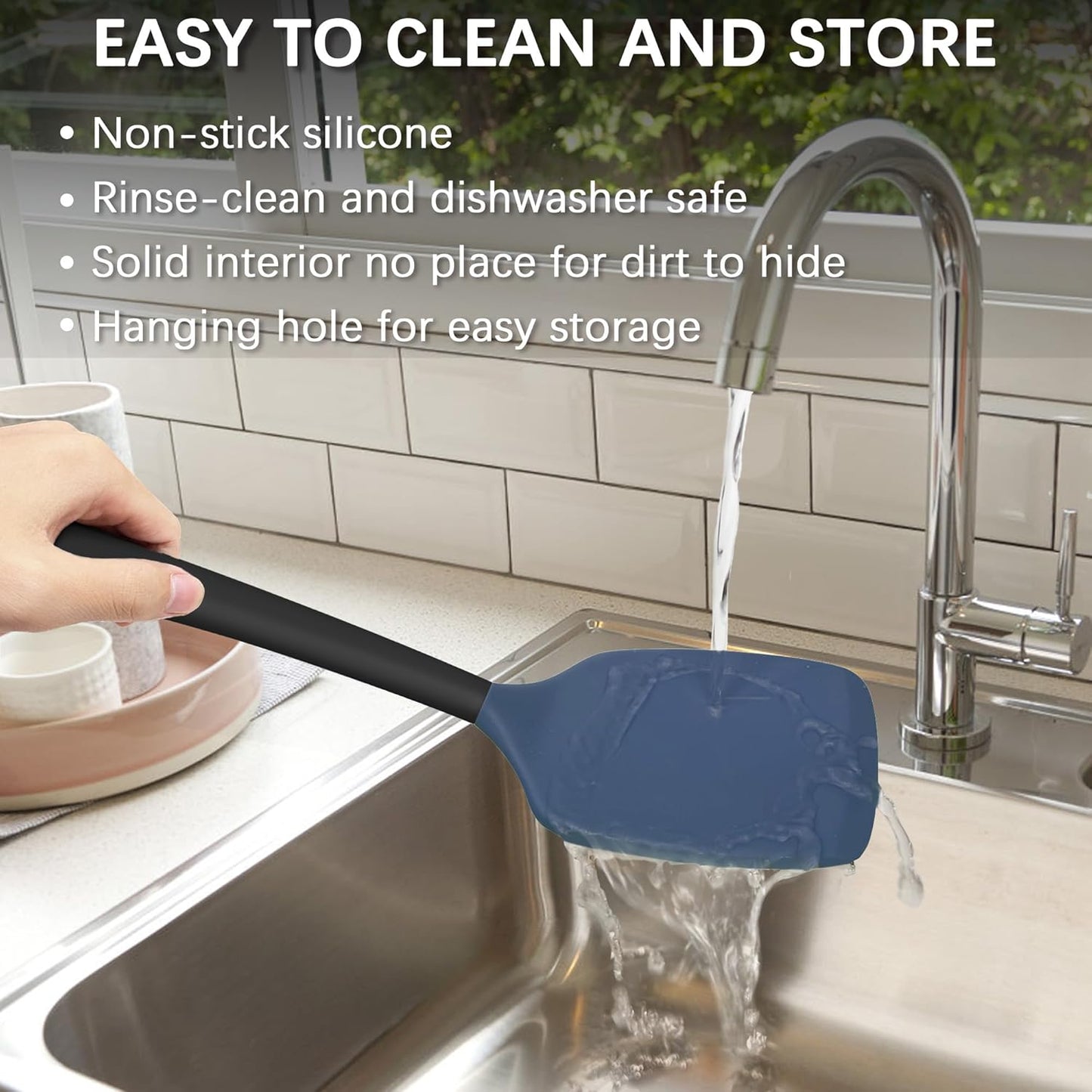 Coukre 2 Pack Silicone Spatula Set, High Heat Resistant, BPA Free Kitchen Spatula, Solid & Slotted Turner for Non-Stick Pans, Sautéing, and Flipping (2, DarkBlue)