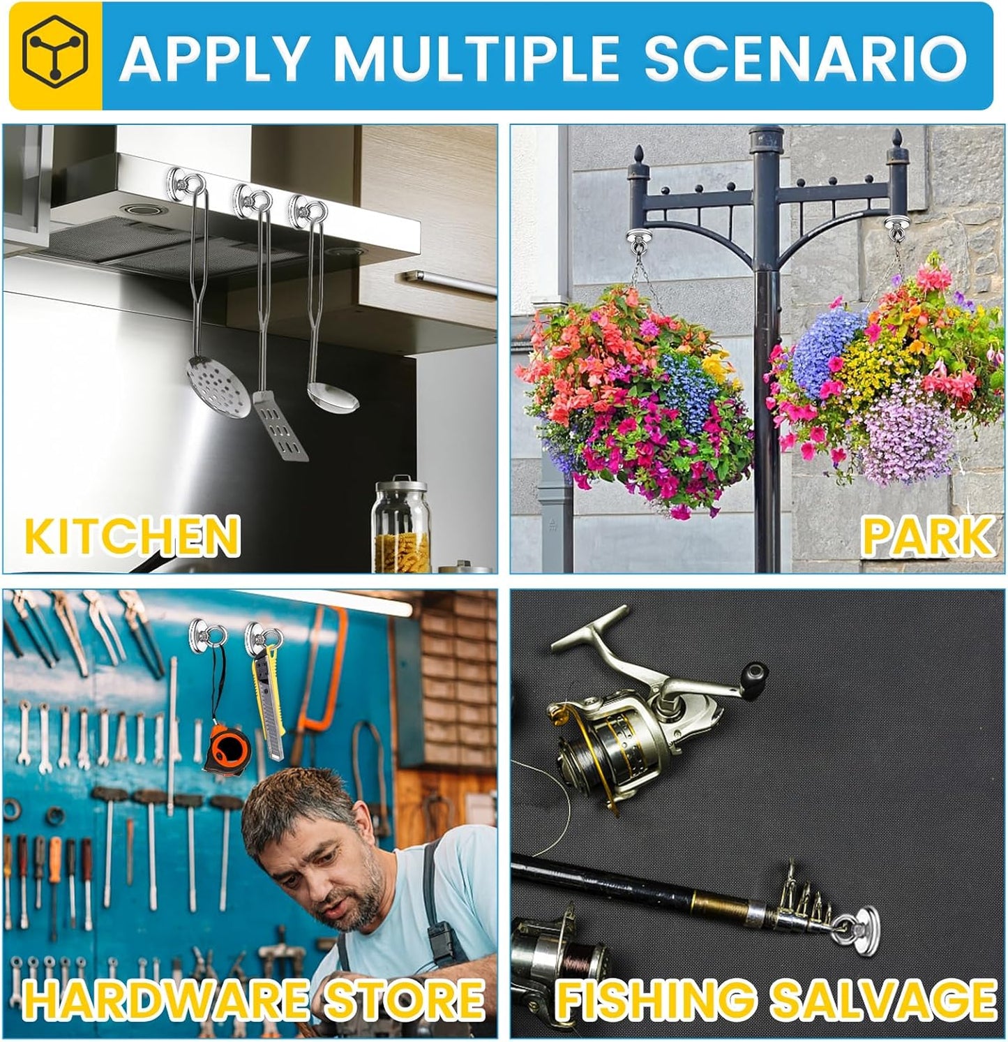 Magnetic Hooks, 100 LB（45KG） Heavy Duty Magnetic Hooks with Countersunk Hole Eyebolt, Perfect for Home, Kitchen, Workplace, Office and Garage, Pack of 10 Brand