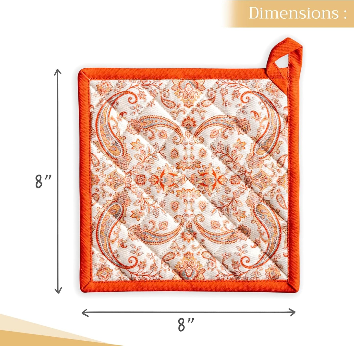 Maison d' Hermine Pot Holders Set 100% Cotton Heat Resistant Potholders 8" x 8" Hot Pads with Loop BBQ, Cooking, Baking, Grilling, Kitchen, Handling Hot Pans (Pack of 2, Cachemire)