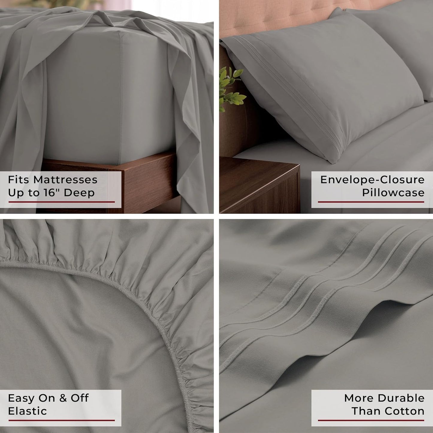 Mellanni King Sheets Set - 4 PC Iconic Collection Bedding - Hotel Luxury, Extra Soft, Cooling Bed Sheets - Wrinkle, Fade, Stain Resistant (King, Taupe)