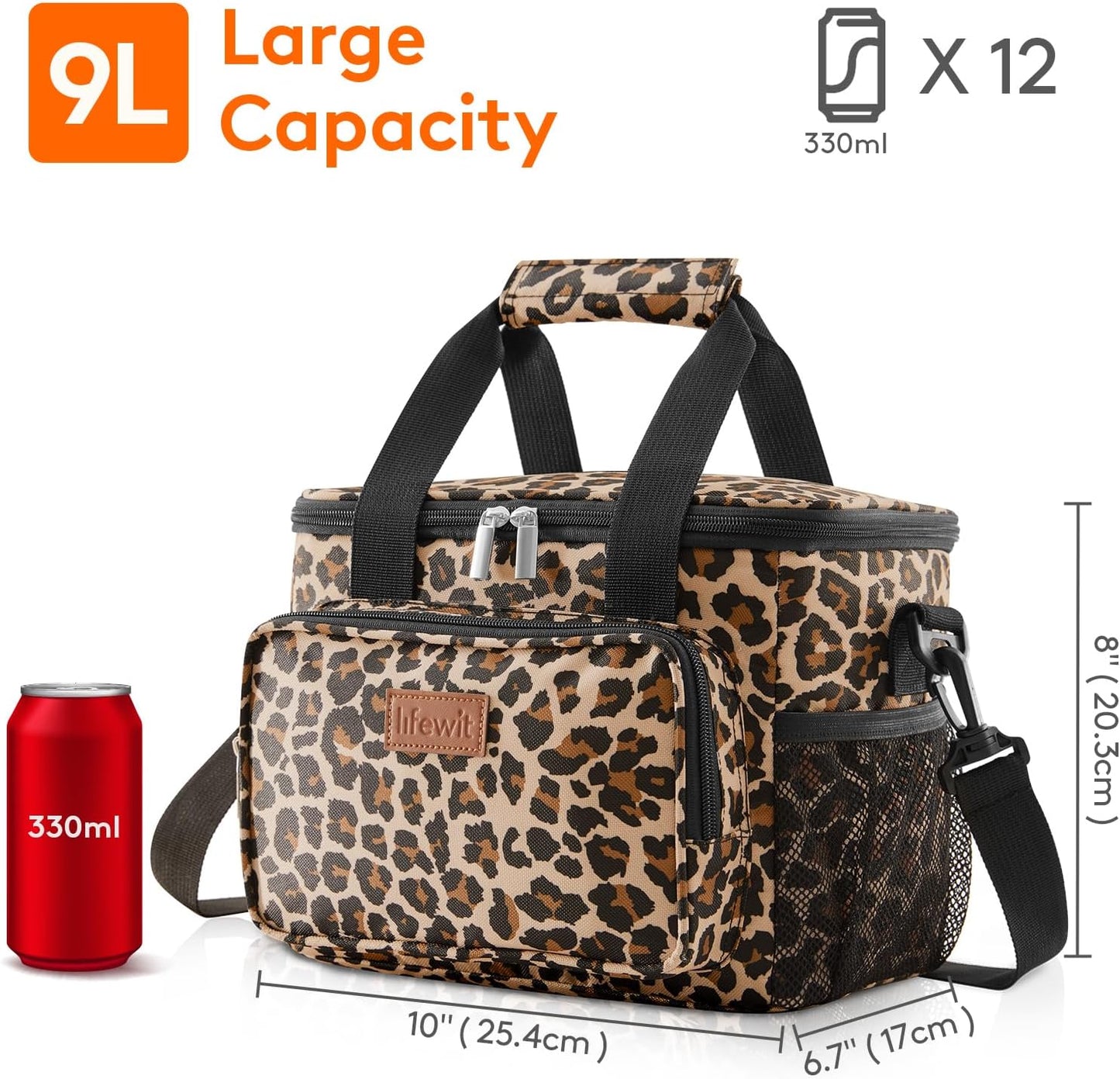 Lifewit Medium Lunch Bag Insulated Lunch Box Soft Cooler Cooling Tote for Adult Men Women, Leopard 12-Can (9L)