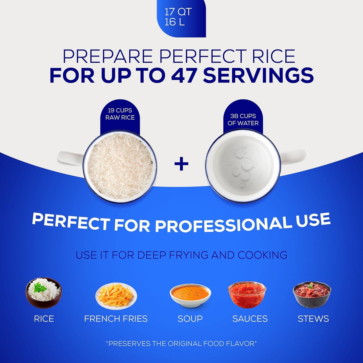 Universal (Professional Large) Caldero 47 Cups - 17 QT / 16 L, Stainless Aluminum Pot, Even Heat Distribution and Fast Cooking Dutch Oven Pot, Ergonomic Handles, Ideal for Rice, and French Fries