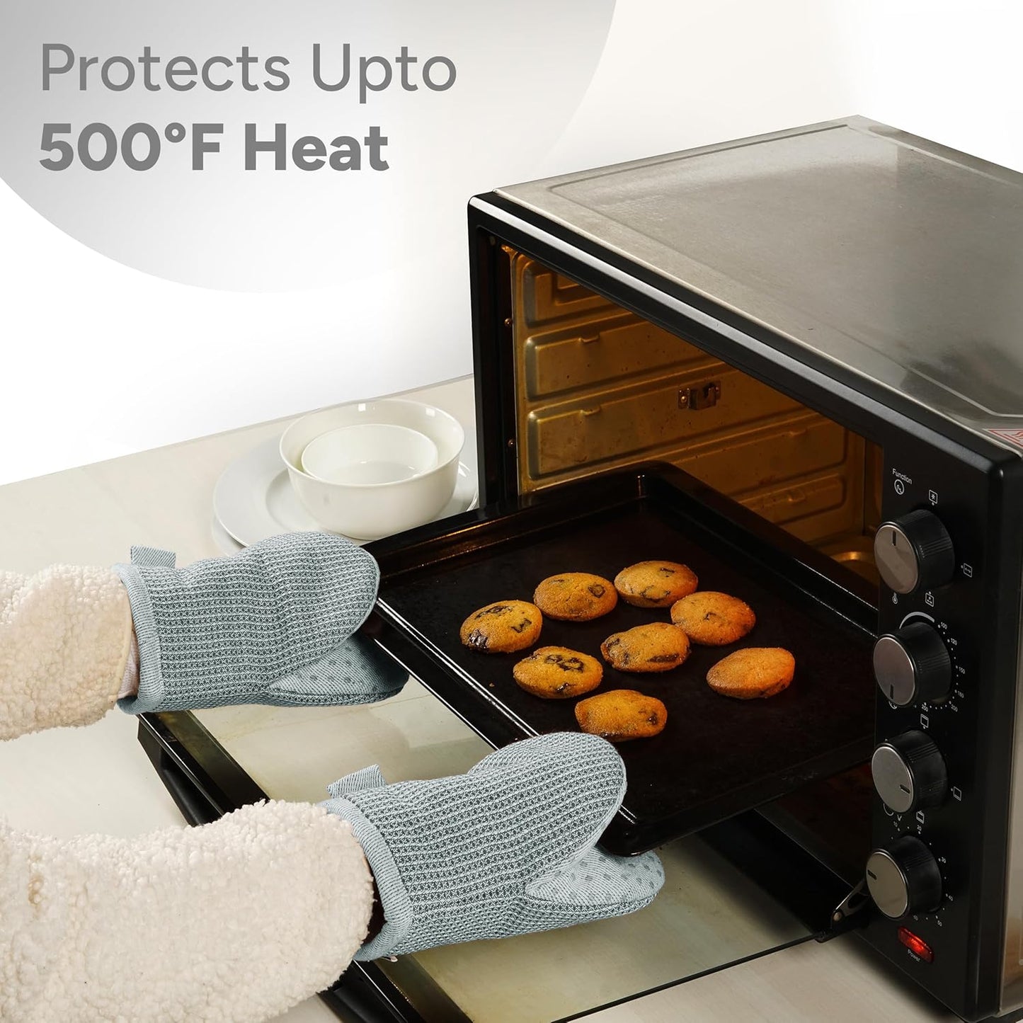 Casa Platino Heat Resistant Oven Mitts & Potholders, 4-Piece – Oven Mitts and Pot Holders Sets for Baking, Grilling & Microwave – Withstands Heat Up to 500°F, Non-Slip, Machine Washable – Grey