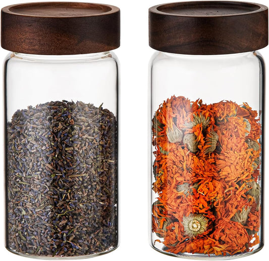 Glass Coffee Jars with Top Screw Lid Round Food Storage Canister Clear Glass Jar for Pantry Sugar Tea Coffee Bean Spice Nuts Cookies Bath Salts (2×550ml(18oz))