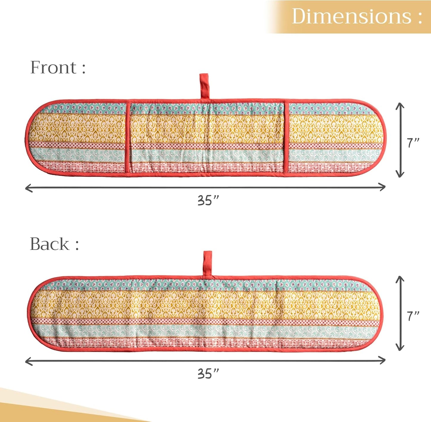 Maison d' Hermine Double Oven Mitts 100% Cotton 7"x35" Double Oven Mitt Heat Resistant BBQ Cooking Gloves with Loop, Baking, Grilling, Home, Kitchen, Handling Hot Pans Spring Summer (Provence)