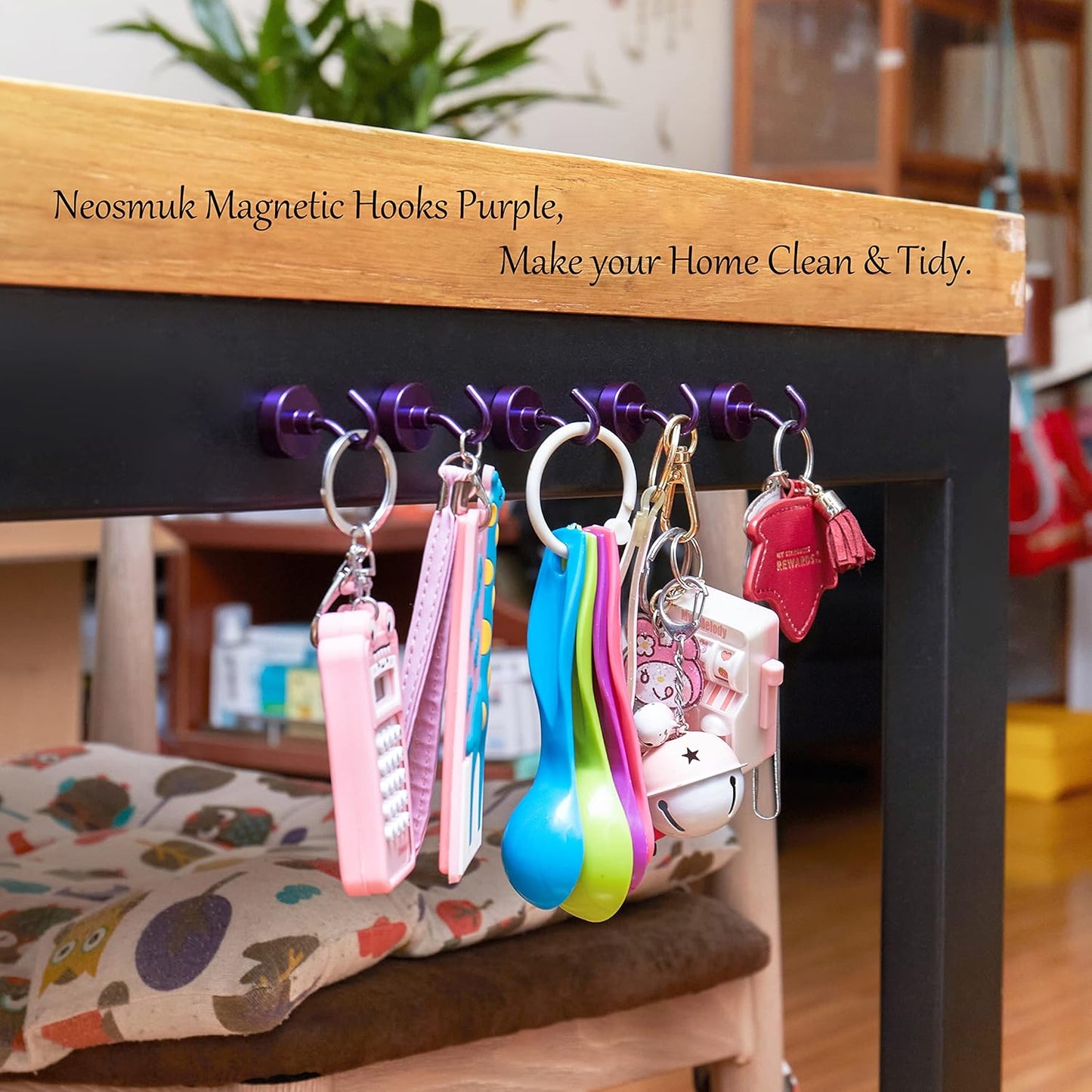 Neosmuk Magnetic Hooks, Heavy Duty Earth Magnets with Hook for Refrigerator, Extra Strong Cruise Hook for Hanging, Magnetic Hanger for Cabins, Grill (Purple, 10 Pack)