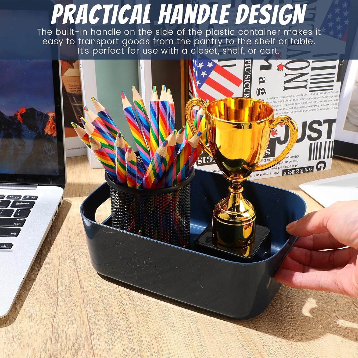 Zopeal Plastic Storage Bins 10 Pcs Blue Pantry Organizer Bins Small Baskets Storage Containers for Home Kitchen (8 x 5.7 x 3 Inch)