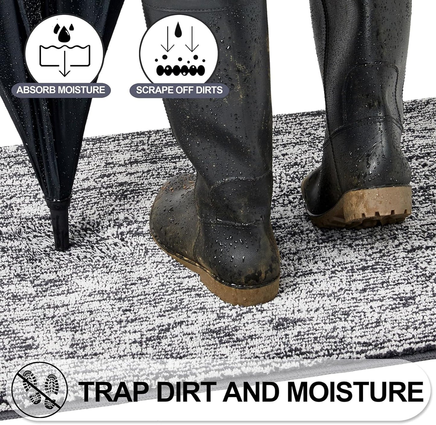 REFETONE Doormat, 32'x40', Indoor Absorbent Non Slip Dark Grey Doormat, Resist Dirt, Machine Washable, Low-Profile Entry Rug for High-Traffic Areas, Housewarming Gift