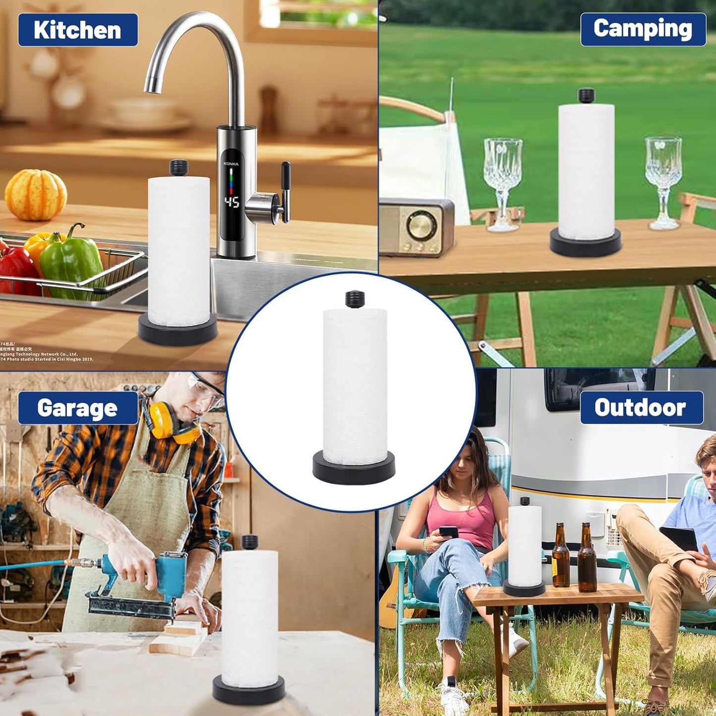 Stainless Steel Black Paper Towel Holder Designed for Easy One-Handed Operation - This Sturdy Weighted Paper Towel Dispenser Countertop Model Has Suction Cups and Holds All Paper Towel Rolls (Black)