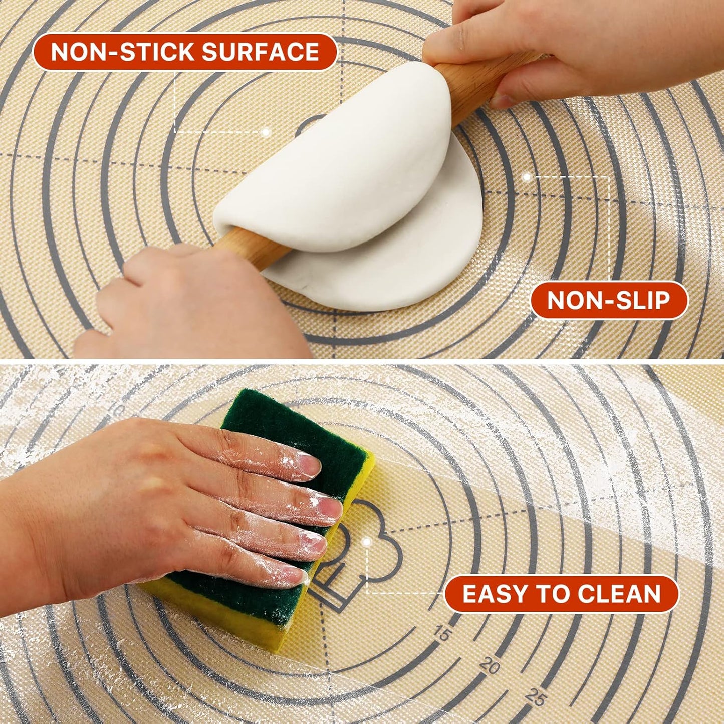 Silicone Pastry Mat, 36" x 24" Extra Large Non Stick Baking Mat with Measurement Non-slip Silicone Dough Rolling Mat for Making Cookies, Oven Liner, Fondant/Pie Crust Mat