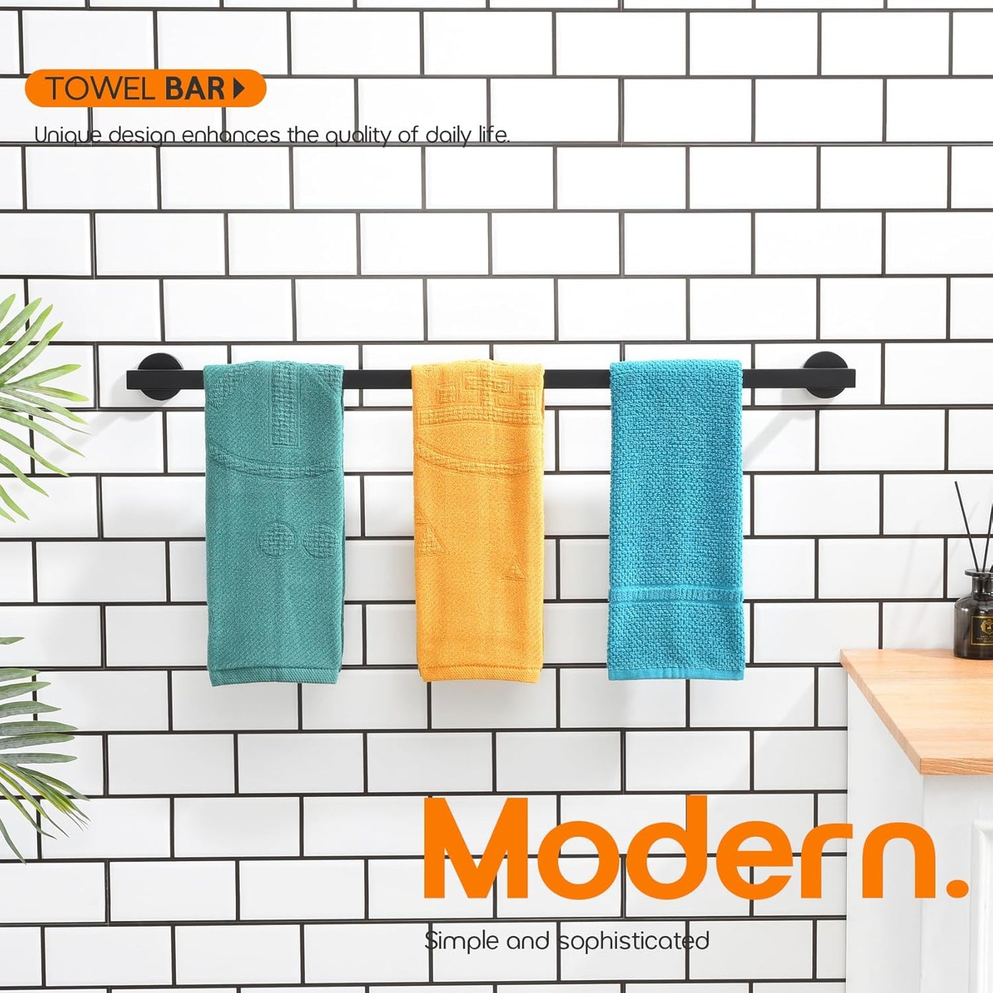 36 Inch Bathroom Towel Bar Bath Towel Rack Kitchen Towel Holder Long Towel Rails Wall Mounted SUS304 Stainless Steel Matte Black AN4001MB-L36