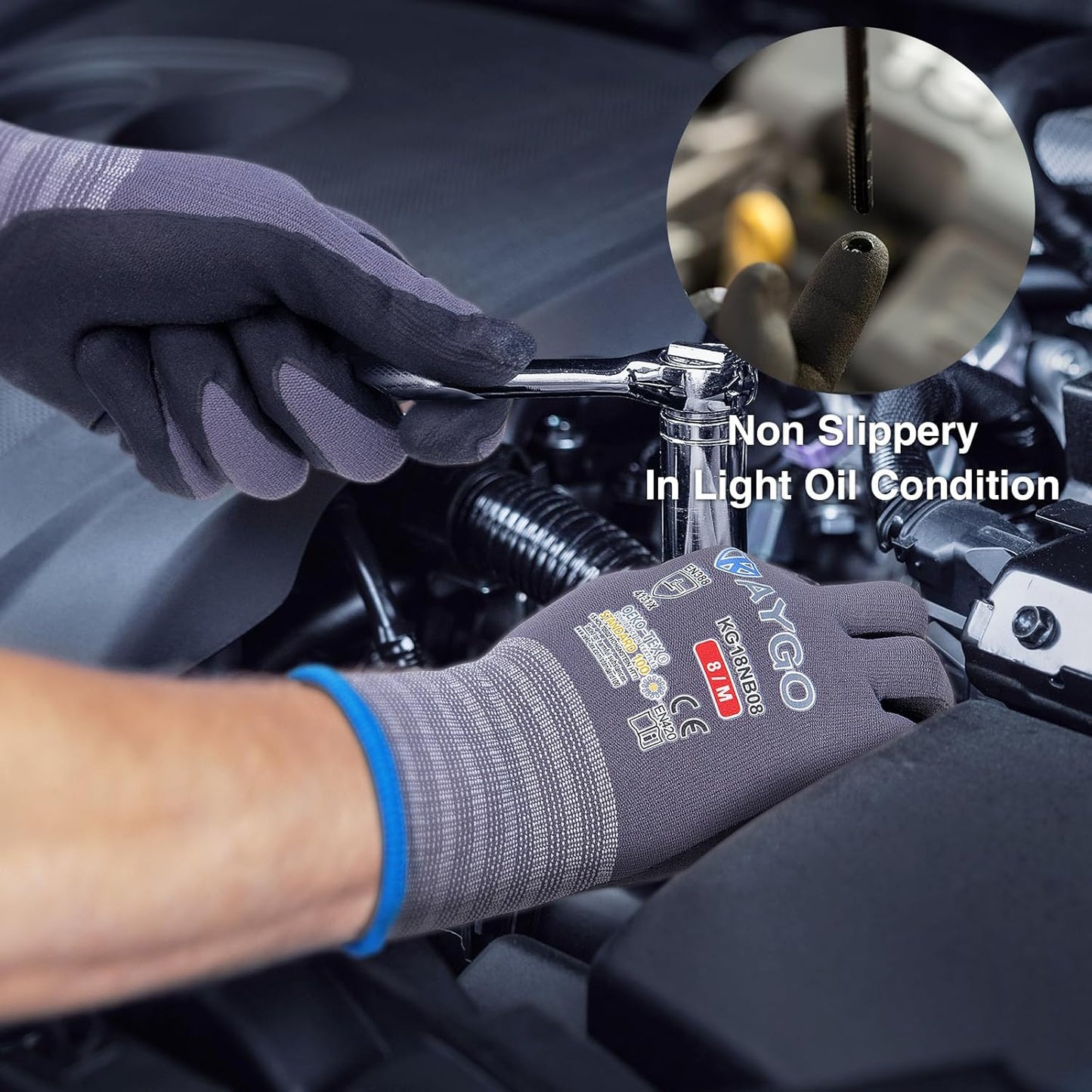 KAYGO Safety Work Gloves MicroFoam Nitrile Coated, 3 Pairs KG18NB,Seamless Knit Nylon Glove for Men and Women, Ideal for Automotive,Warehouse,Construction (Medium,Gray)