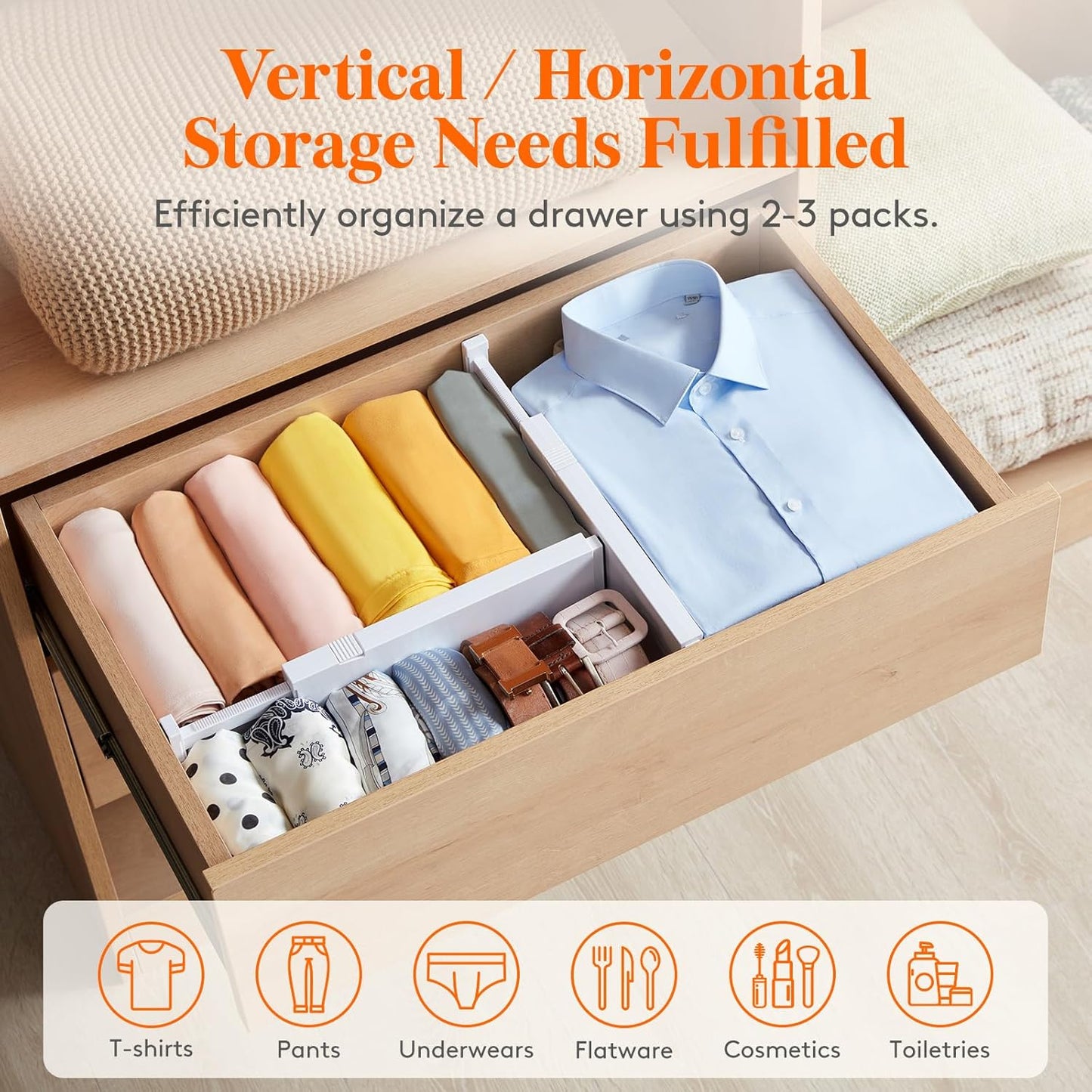 Lifewit 14 Pack Drawer Dividers 4" High, 11-17" Adjustable Drawer Organizers for Clothes, Expandable Dresser Separators in Bedroom/Bathroom/Kitchen/Fridge/Office Organization and Storage, White