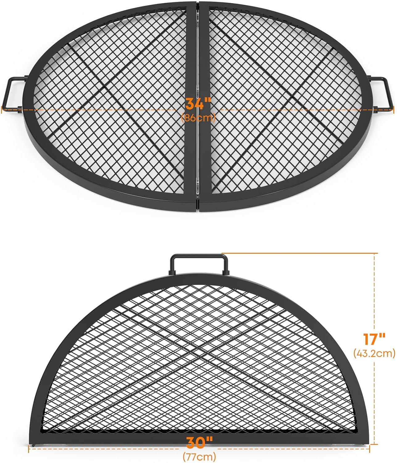 Stanbroil X-Marks Fire Pit Cooking Grate, Foldable Round Grill Grate with Handles, 30 Inch Portable Outdoor Campfire BBQ Grill, Black