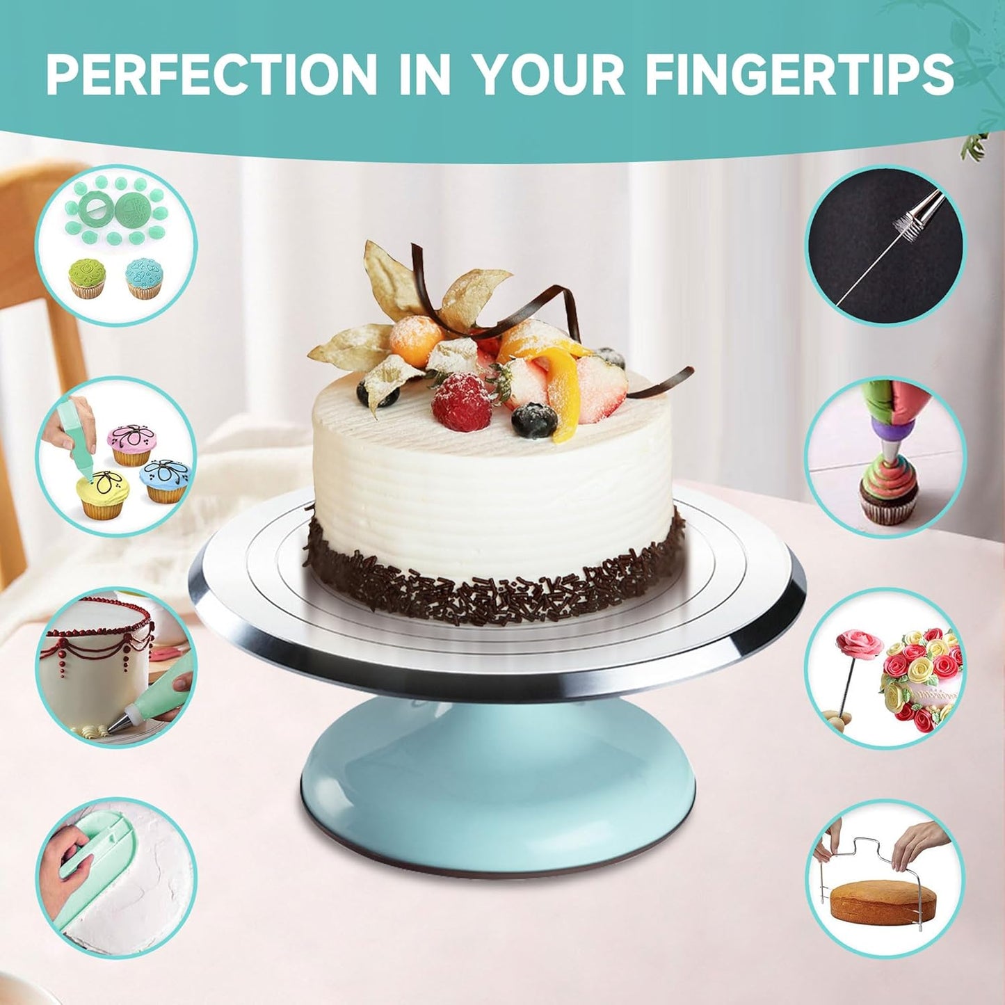 Cake Decorating Kit, 138pcs Cake Decorating Supply with 12 Inch Aluminium Cake Turntable, 64 Numbered Icing Piping Tips, 2 Spatulas, 3 Icing Comb Scraper and Leveller, Piping Bags,cake decorating tool