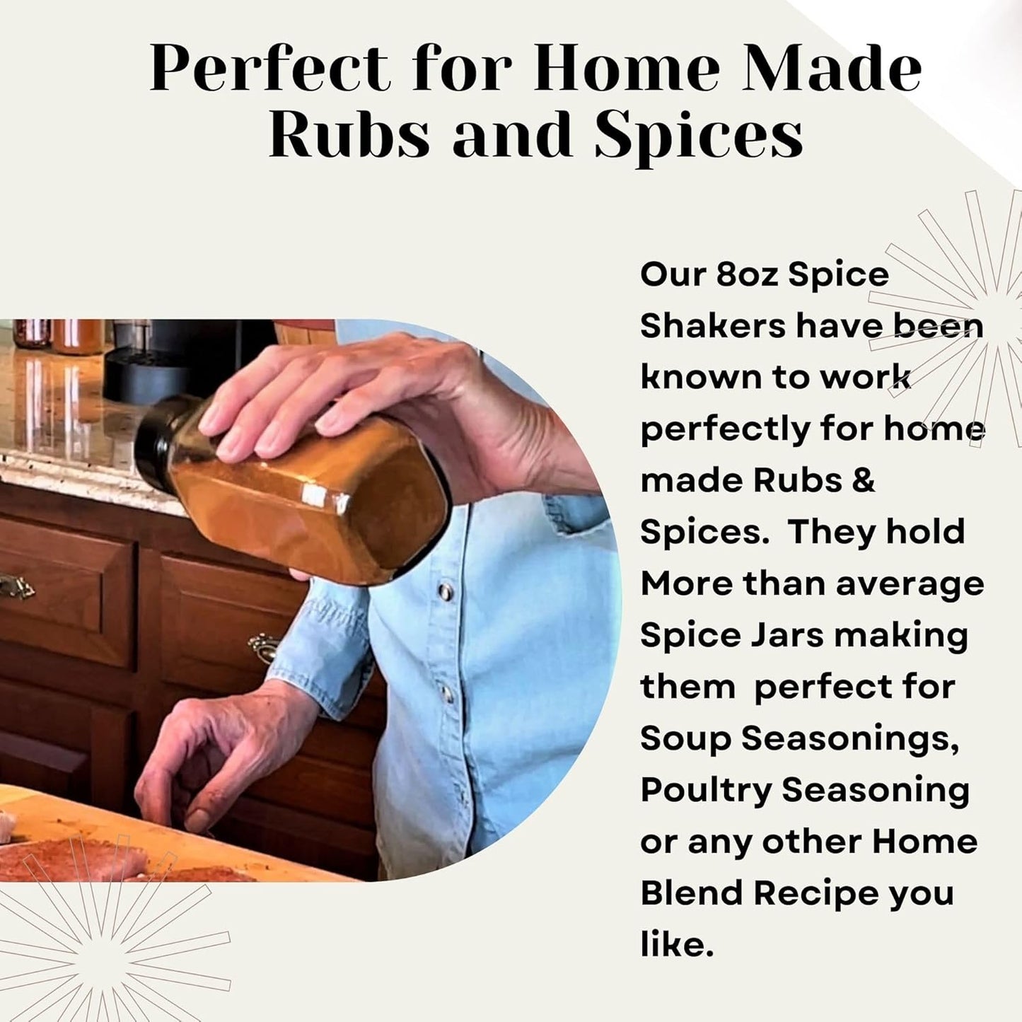 JARMING COLLECTIONS 8 oz Glass French Square Spice Jars with Shaker Lids - Elegant Design for Food Storage and Kitchen Organization - Enhance Your Spice Storage – Made in USA