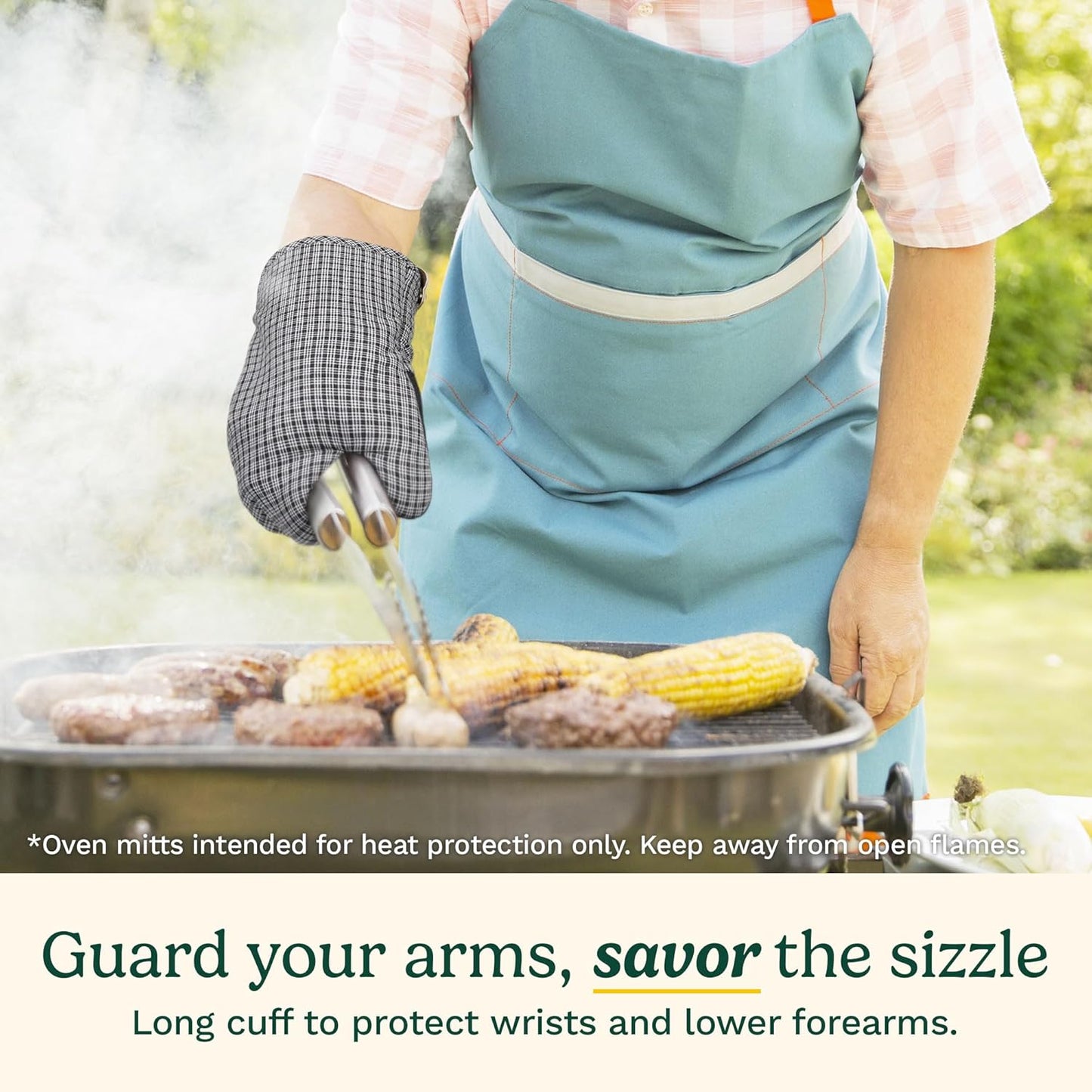 Cuisinart Heritage Kitchen Oven Mitts – Heat-Resistant Kitchen Mitts for Oven with Non-Slip Neoprene Palm, Long Cuff, and Cotton Filling – Durable Oven Gloves for Cooking, Baking, & Grilling