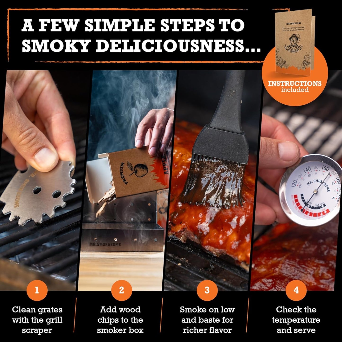 Wood Smoked BBQ Grill Set | 12 Pcs Grill Kit | Smoker Box BBQ Gifts for Men | Smoked Meat Accessories & Grilling Gifts for Men | Unique Barbecue Gifts for Smoker Grill Enthusiasts | BBQ Accessories