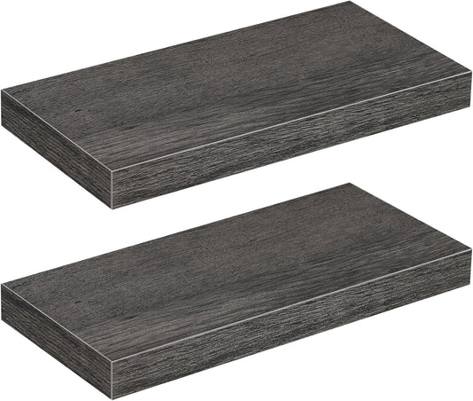 HOOBRO Floating Shelves for Wall, Wall Mounted Shelf Set of 2, 15.7" Hanging Shelf with Invisible Brackets, for Wall in Bathroom, Bedroom, Toilet, Kitchen, Living Room, Office, Charcoal Gray BC40BJ01