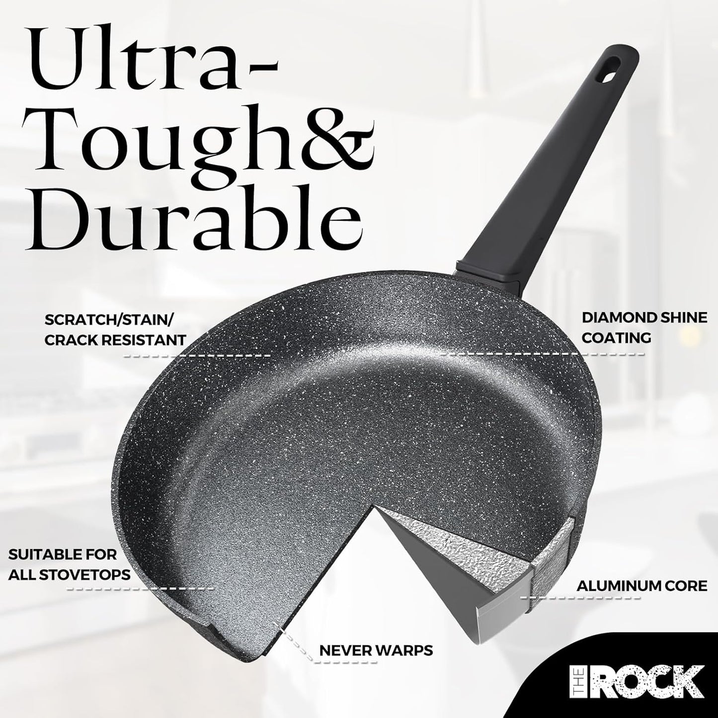 THE ROCK SOHO 11-Inch Non Stick Frying Pan – Nothing Sticks, Never Warps, Lasts Longer, Healthy Skillet with Heat-Resistant Handle, PFOA Free, Oven & Dishwasher Safe, Black