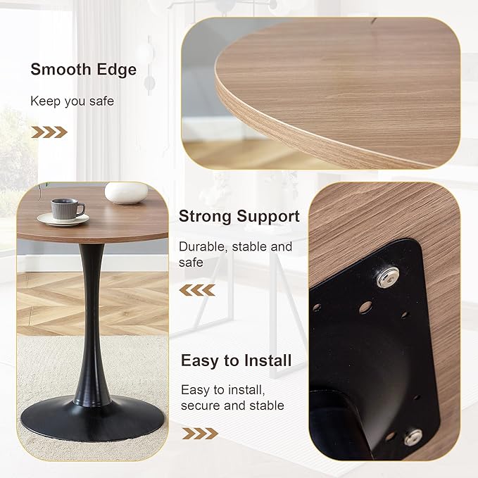 32" Round Dining Table Set for 2, Indoor Bistro Table and Chairs Set of 2, Breakfast Table Set with Leather Upholstered Chairs, Ideal for Apartment,Kitchen, Office, Save Space(Black)